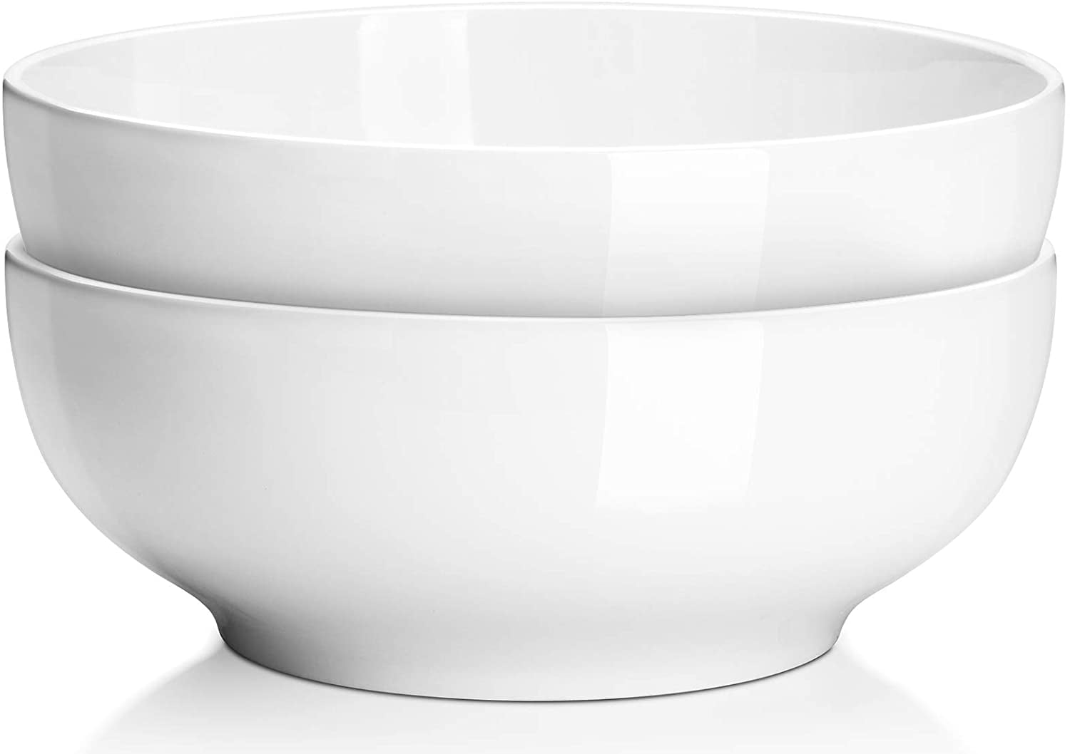 DOWAN 9.5 Large White Porcelain Serving Bowl Salad Bowl， Pasta Bowl， Mixing Bowl， Soup Bowl， Microwave and Dishwasher Safe， Set of 2