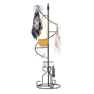 VECELO Spiral Coat Rack Hall Trees with Hooks and Umbrella Holder Premium Stylish Purse Holder 22.6 x 76.3 in.Black KHD-XF-CR05-BLK