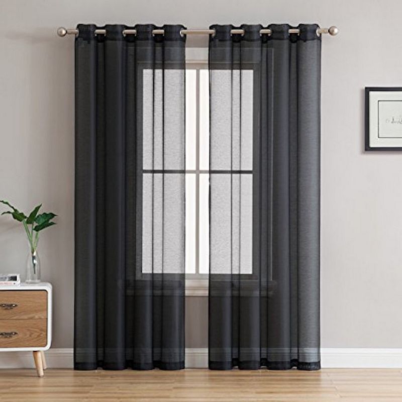 THD Basics 2 Piece Semi Sheer Voile Window Curtain Drapes Grommet Top Panels - Set of 2 panels