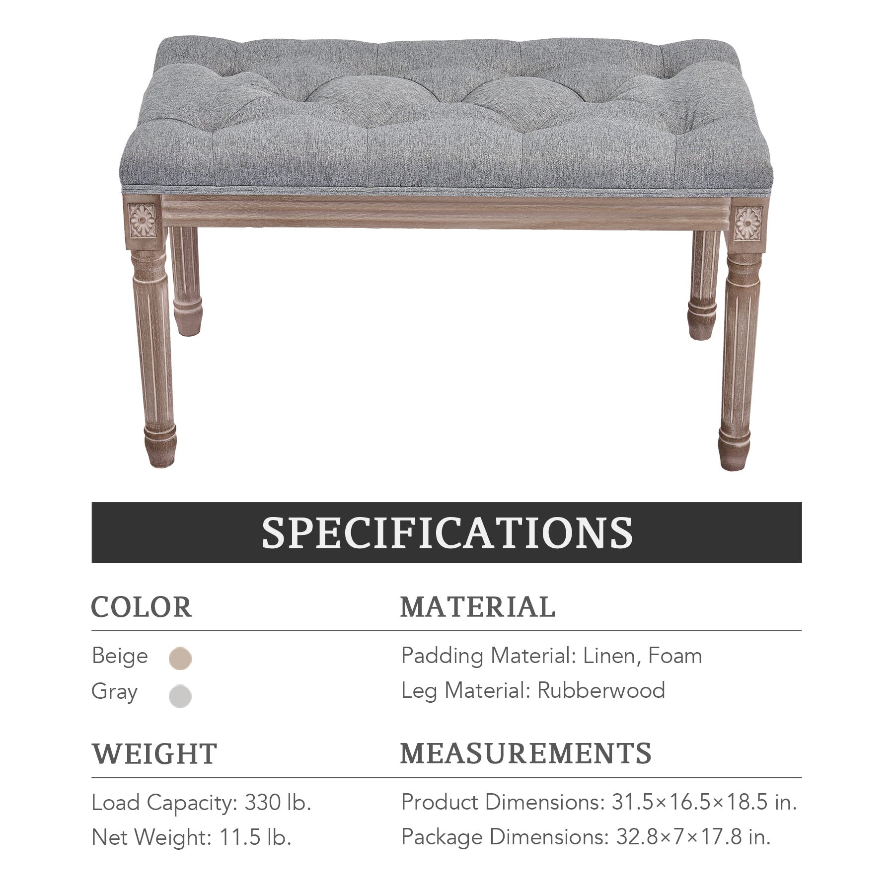 Bestco Linen Upholstered Bench for Foyer Bedroom Living Room 31