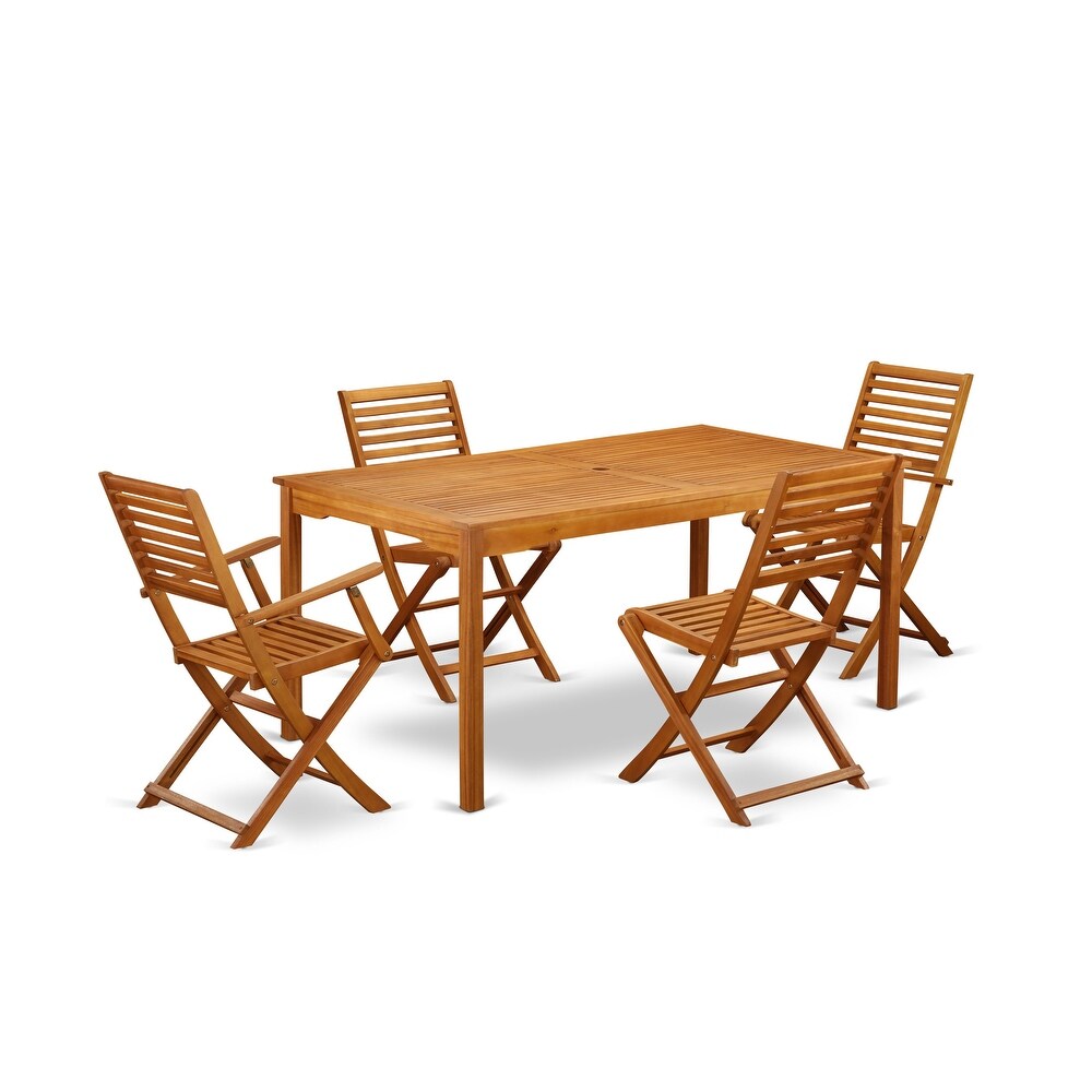 East West Furniture Patio Dining Set  a Outdoor Acacia Table and Arm Chairs with Side Chairs  Natural Oil (Pieces Options)