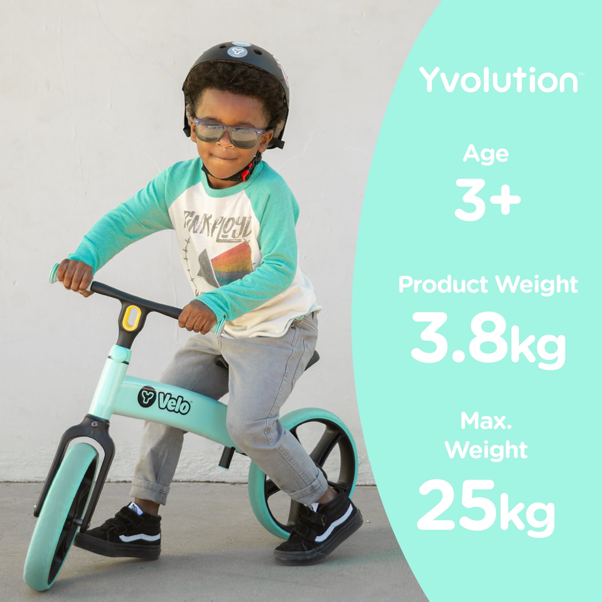 Yvolution Y Velo Kids Balance Bike 12" - Teal | No Pedal Training Bicycle - Ages 3 to 5 Years Old