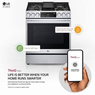 LG STUDIO 30 in. 6.3 cu. ft. Slide-in Gas Range with ProBake Convection Easy Clean Instaview and Air Fry in Stainless Steel LSGS6338F