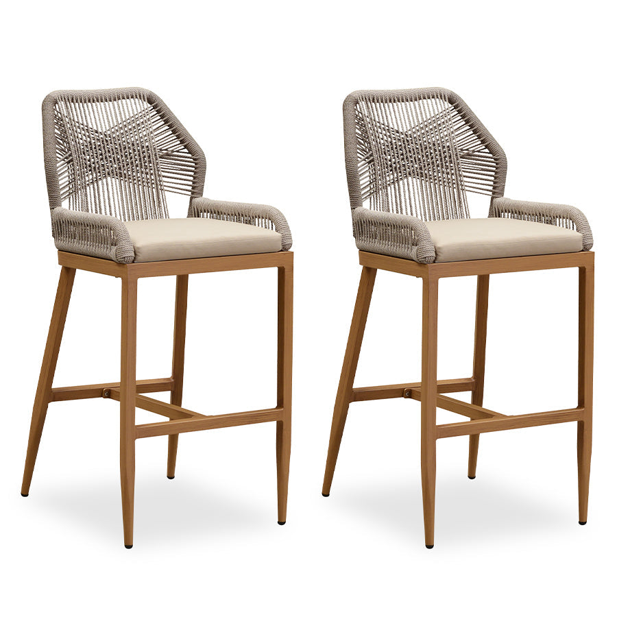 PURPLE LEAF Patio Sunbrella Bar Stools Set of 2  Rattan Bar Aluminum Bar Stool Outdoor Barstools with Back and Cushion for Garden Kitchen Island