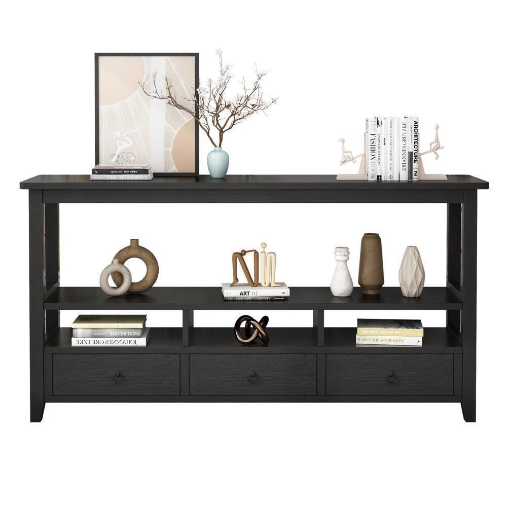 Wooden Console Table with 3 Drawers   Entryway Table