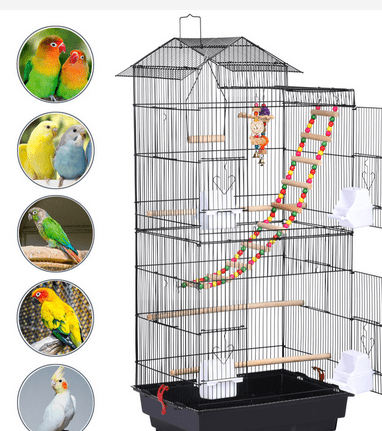 Yaheetech 39''H Roof Top Large Metal Bird Cage Parrot Cockatiel Conure Parakeet Budgie Finch Lovebird Pet Bird Cage w/Toys