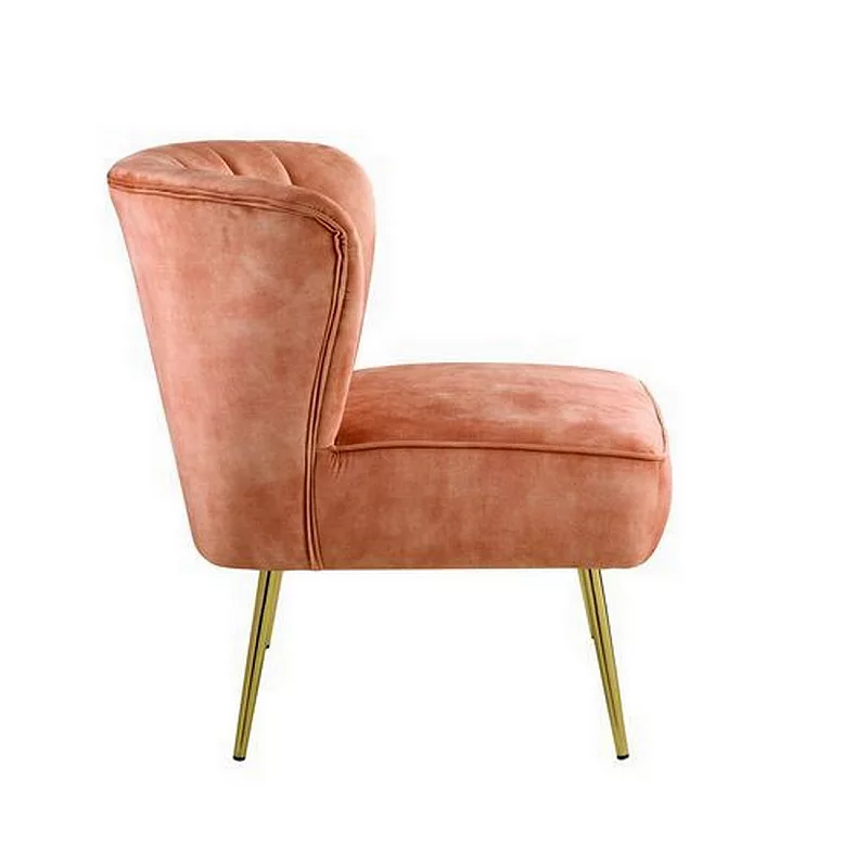 Accent Chair with Curved Tufted Back， Orange and Gold