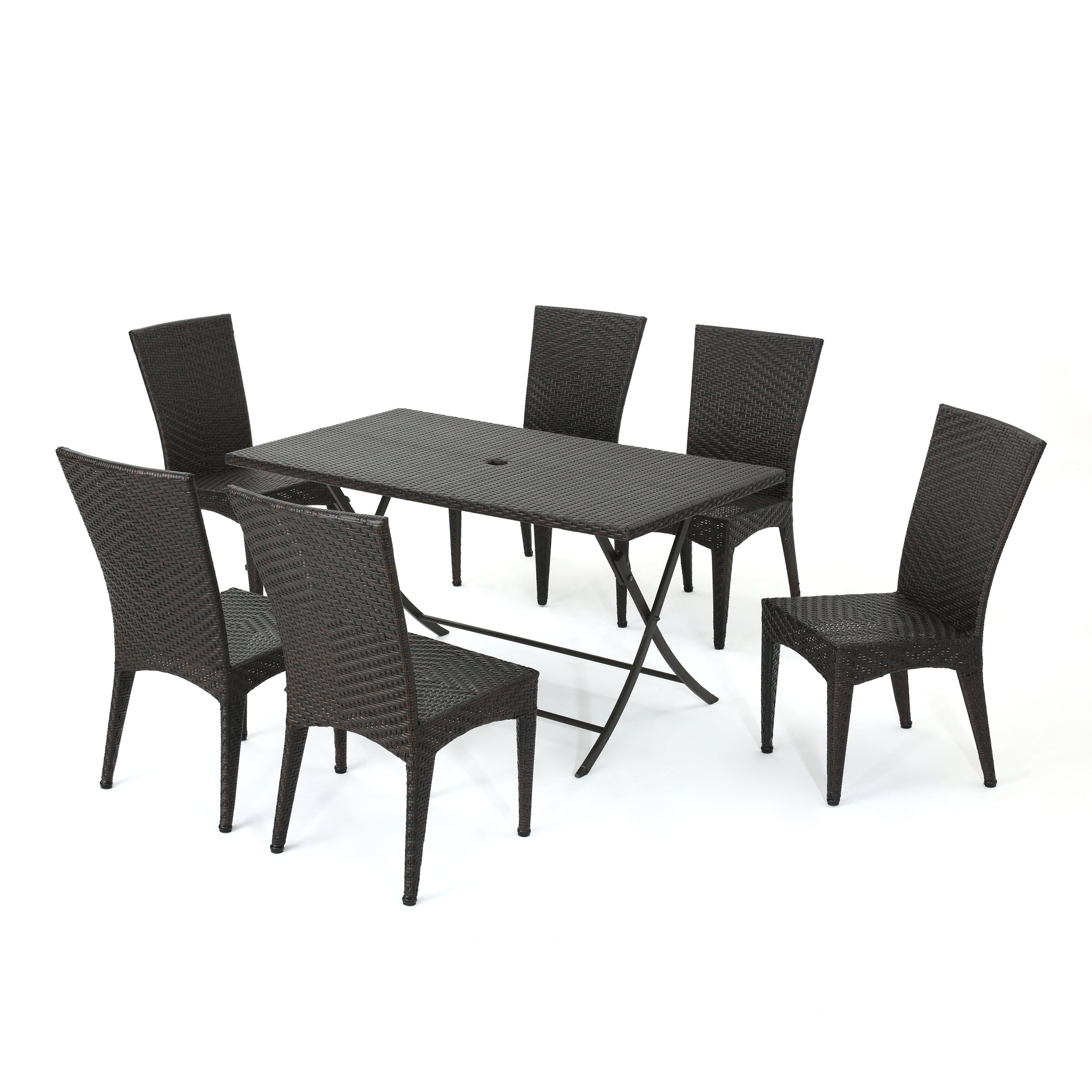 Adia Outdoor 7 Piece Multi-brown Wicker Dining Set with Foldable Table