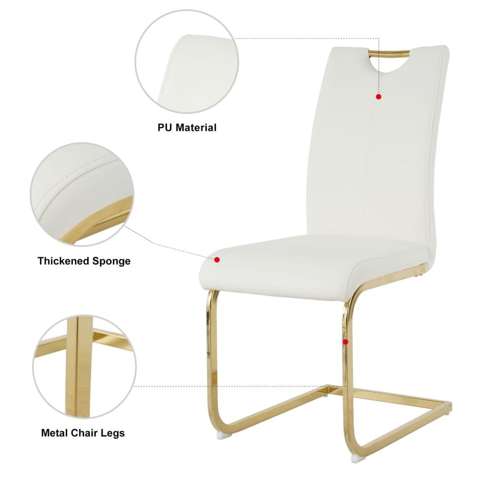 Modern Dining Chairs with Faux Leather Padded Seat and gold Metal Legs Set of 4