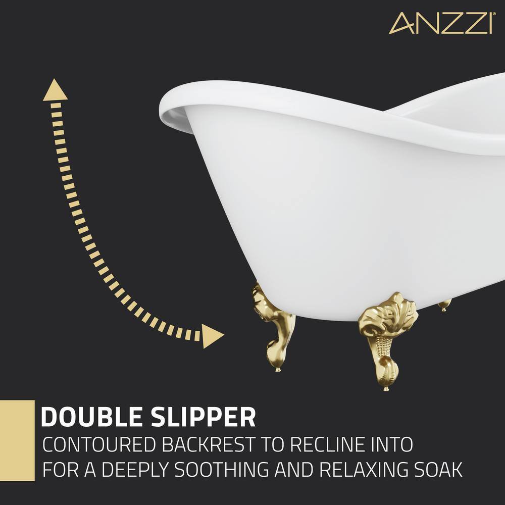 ANZZI Falco 69.68 in. One Piece Acrylic Clawfoot Freestanding Soaking Bathtub in Glossy White with Brushed Gold Feet FT-AZ132BG