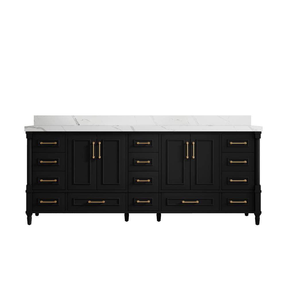 Willow Collections Hudson 84 in. W x 22 in. D x 36 in. H Double Sink Bath Vanity in Black with 2 in. Calacatta Quartz Top ABD_BLK_CA_LZ_84