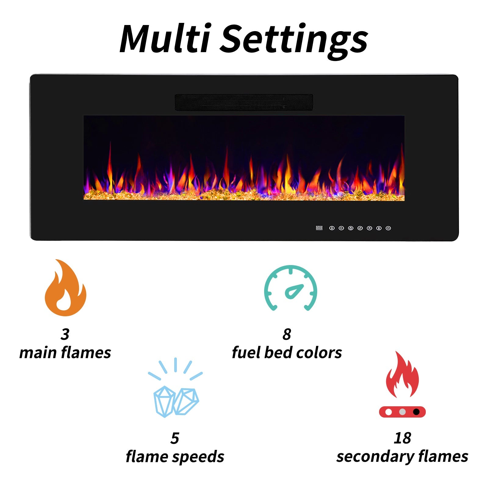 YUKOOL 50" Electric Fireplace Built-in and Wall Mount, Touch Screen, Remote