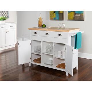 Linon Home Decor Larson White Kitchen Cart with Storage and Built-in Towel Bar THD01928