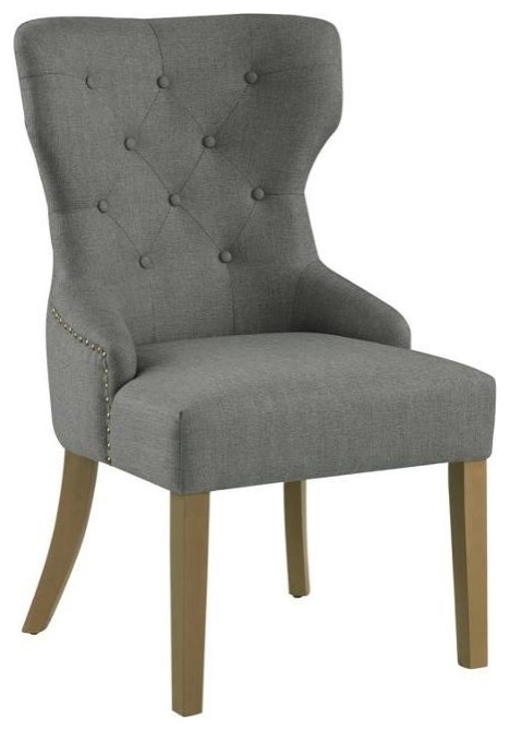 Polyester Upholstered Wooden Dining Chair With Button Tufted Wing Back Gray   Transitional   Dining Chairs   by Dot  ampBo  Houzz