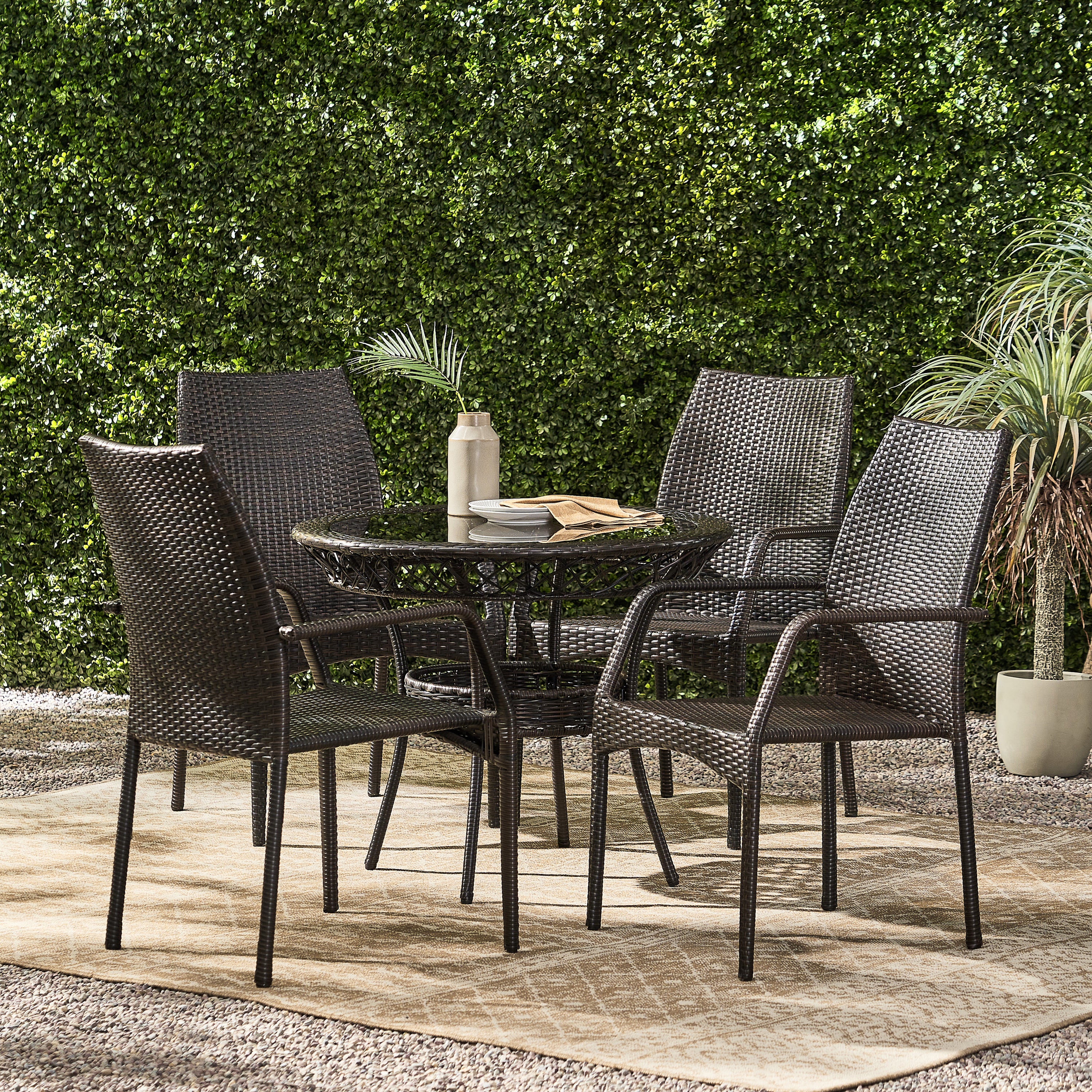 Michael Outdoor Multibrown Wicker  5pc Dining Set