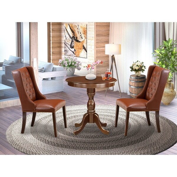 3-Pc Dining Room Table Set - 2 Kitchen Chairs and 1 Kitchen Table - Mahogany Finish (Seat Type Options)