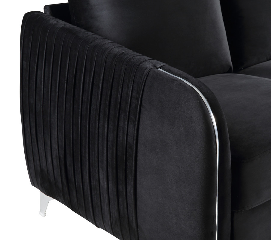 Lilola Home Hathaway Black Velvet Fabric Sofa Loveseat Chair Living Room Set   Modern   Living Room Furniture Sets   by PARMA HOME  Houzz