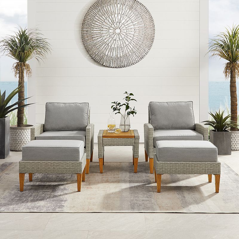 Crosley Capella Wicker Patio Chair， Ottoman and End Table 5-piece Set