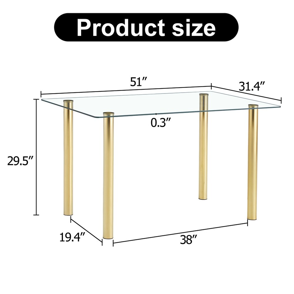 Rectangular Glass Dining Table  Modern Clear Tempered Glass Table with Metal Tube Legs (51x31\