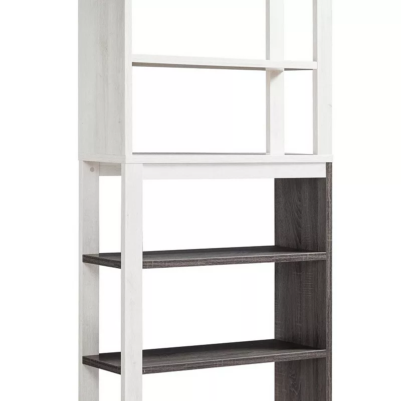 Crew 69 Inch 5 Tier Wood Bookcase Unit， Modern Open Design， Oak White， Gray