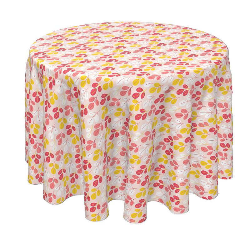 Round Tablecloth， 100% Polyester， 90 Round， Doodle Pink Leaves