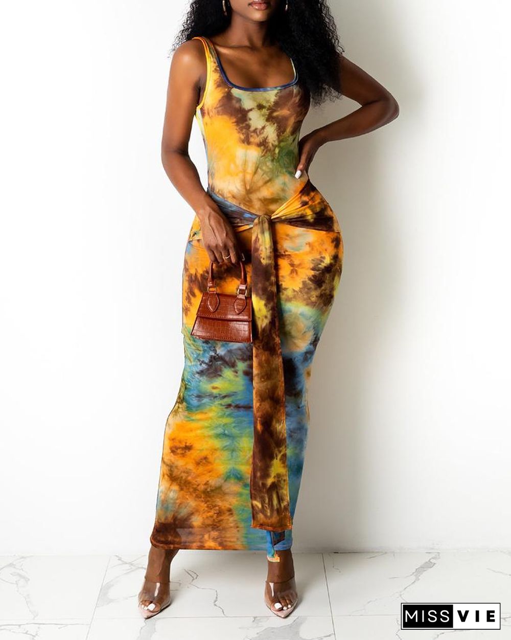 Floral Print Sleeveless Slit Midi Dress