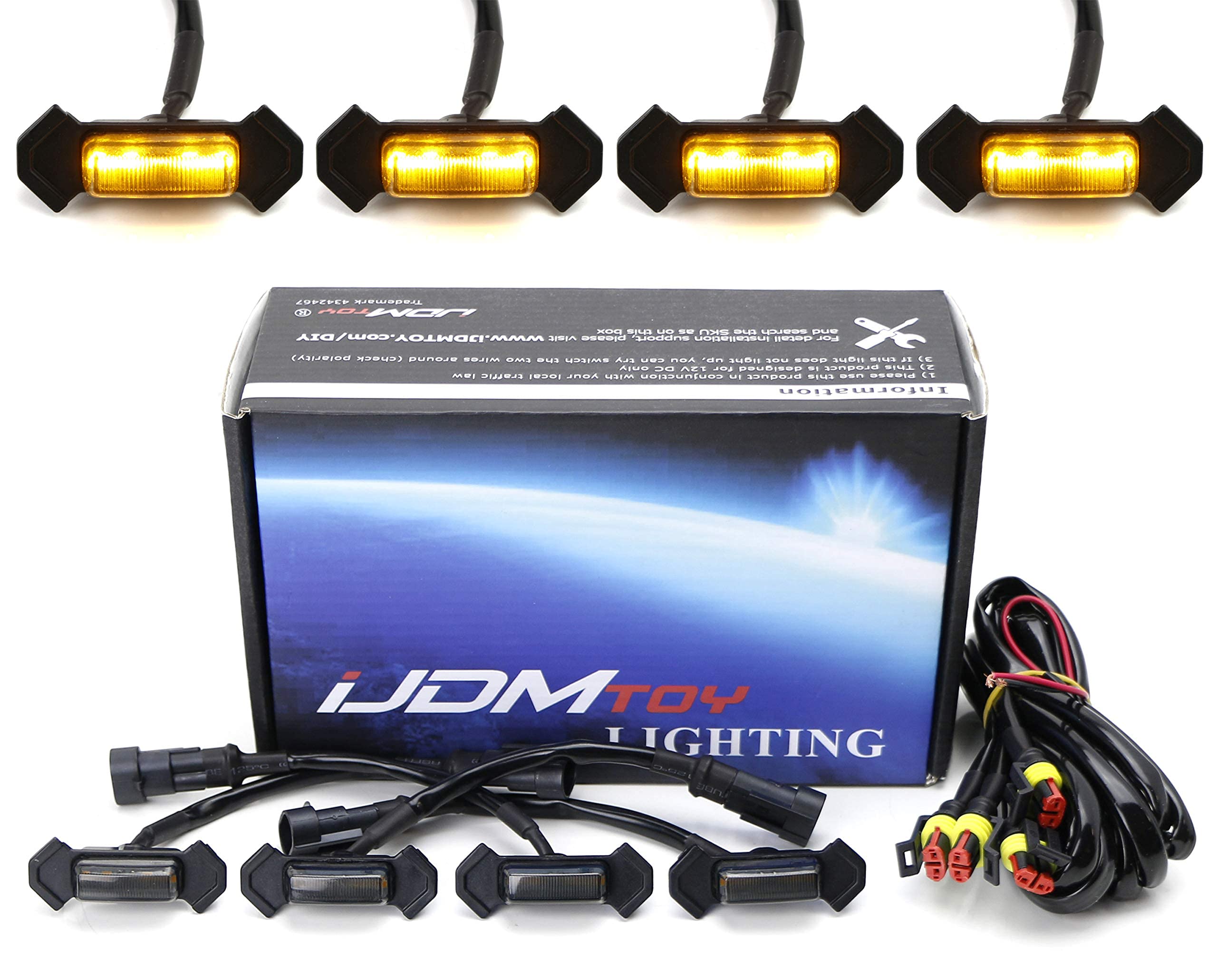 iJDMTOY 4pc Set Smoked Lens Front Grille Lighting Kit Compatible With 2016-up Toyota Tacoma w/ TRD Pro Grill ONLY， Includes (4) 4-SMD 2500K Amber LED Light Assy and Wiring Harness