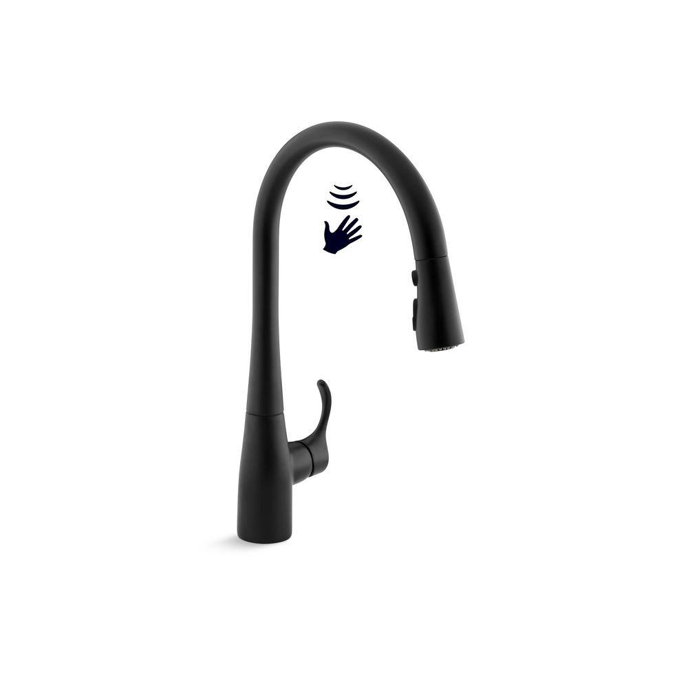 KOHLER Simplice Touchless Single-Handle Pull-Down Sprayer Kitchen Faucet in Matte Black 22036-BL