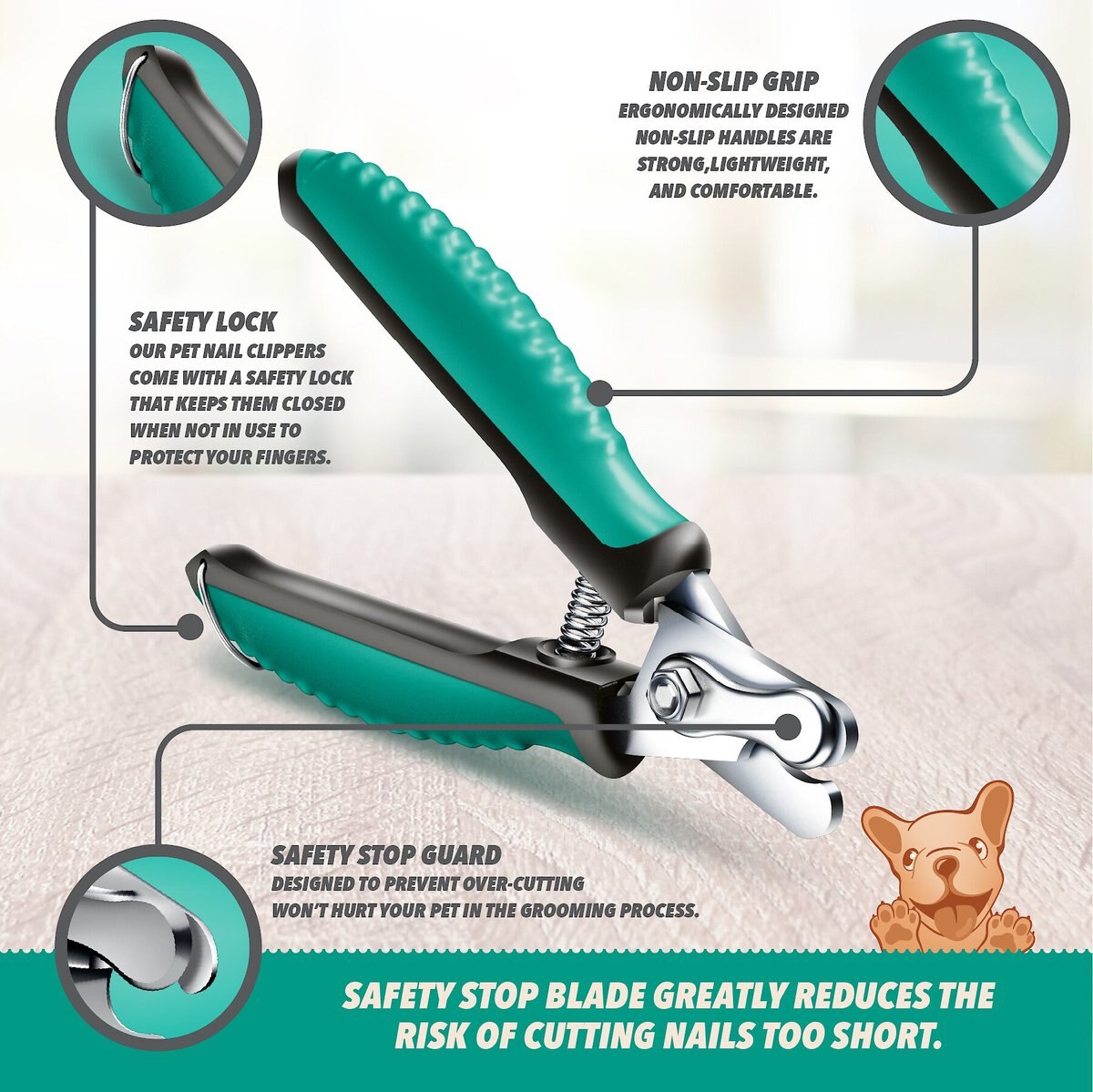 Ruff 'N Ruffus Self-Cleaning Pet Slicker Brush and Nail Clippers， Aqua