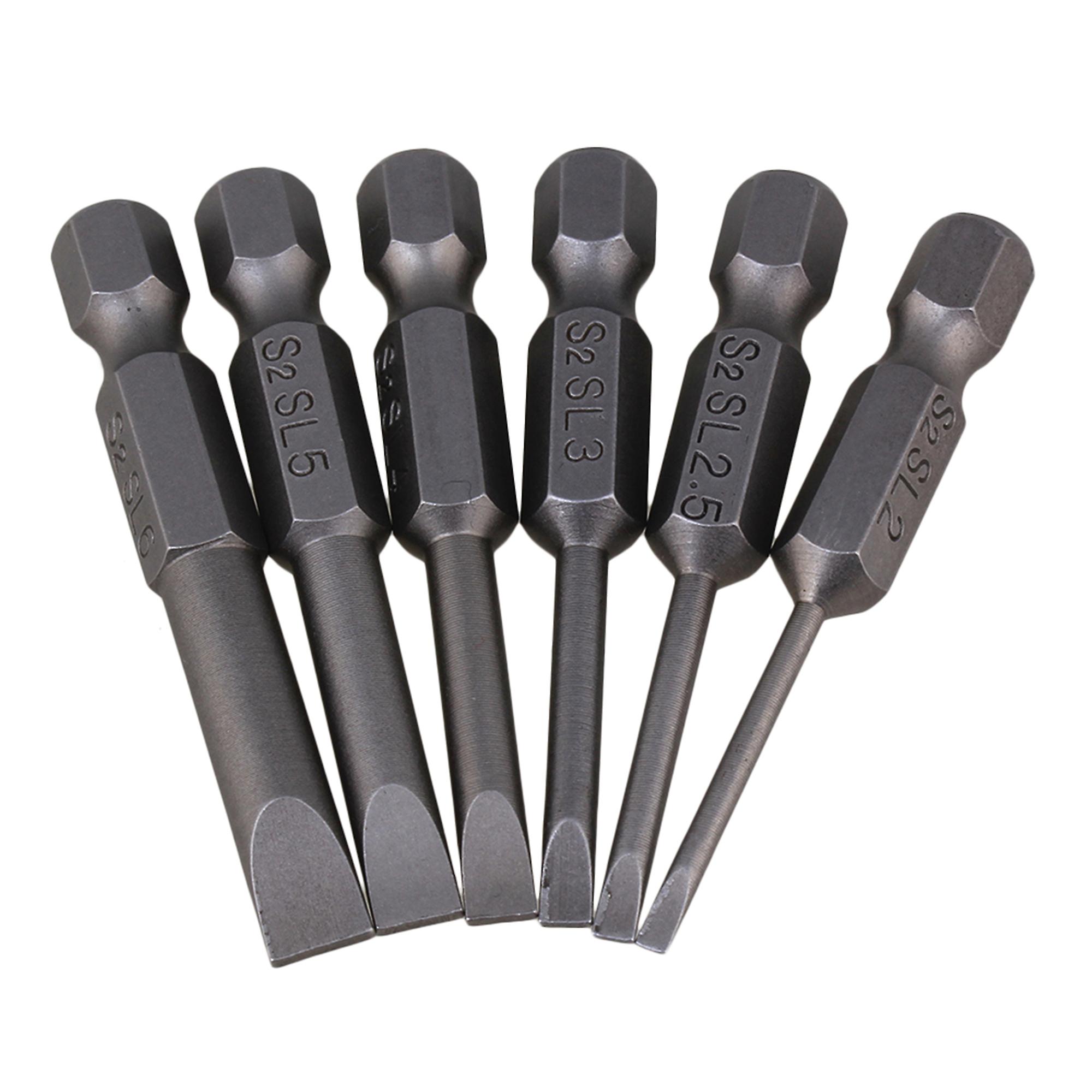 6PCS 6.35mm Hex Shank Flat Head Screwdriver Bits Slotted Grey