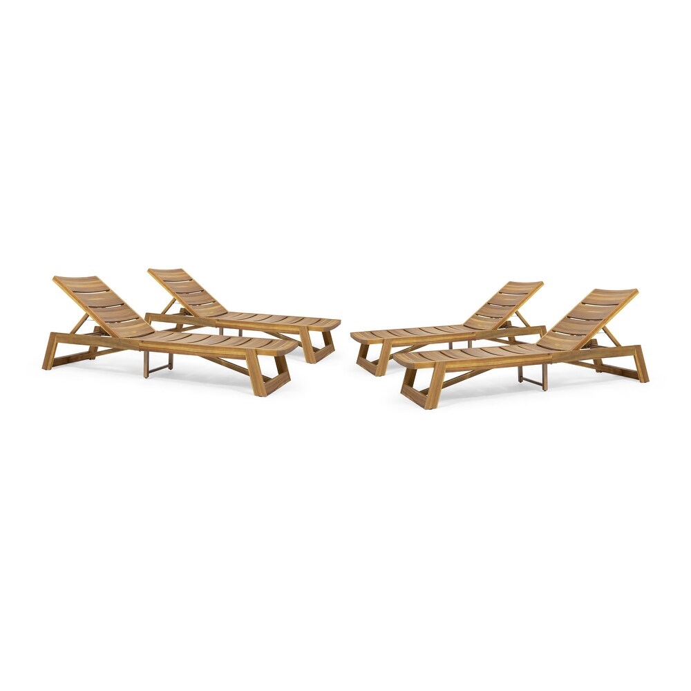 Maki Outdoor Acacia Wood Chaise Lounge (Set of 4) by Christopher Knight Home