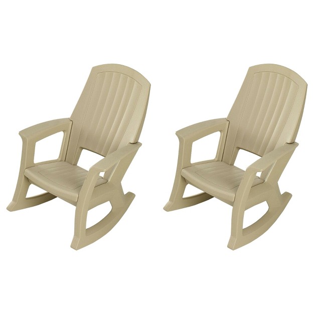 Semco Plastics Rockaway Heavy duty All weather Plastic Outdoor Porch Rocking Chair For Home Deck And Backyard Patios Tan 2 Pack