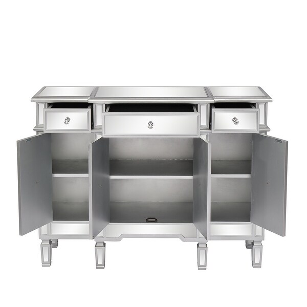 Glass TV STAND with 3-Drawers 4 X Shape Doors Cabinet