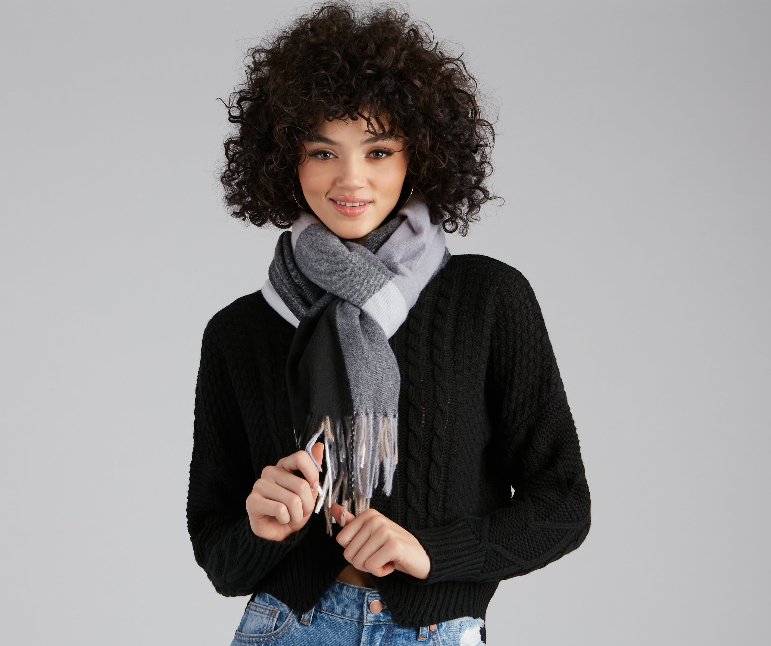 Big City Chic Plaid Fringe Scarf