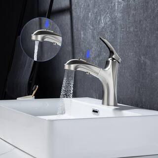 RAINLEX Single-Handle Single-Hole Pull Out Sprayer Bathroom Faucet with Deckplate and Supply Lines Included in Brushed Nickel RX5701BN