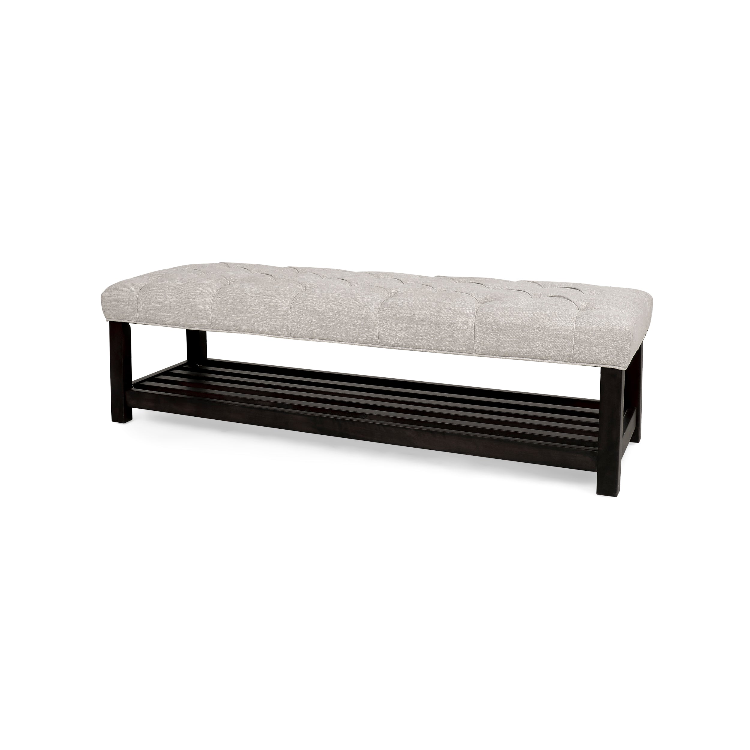 Pelon Contemporary Button Tufted Bench with Shelf