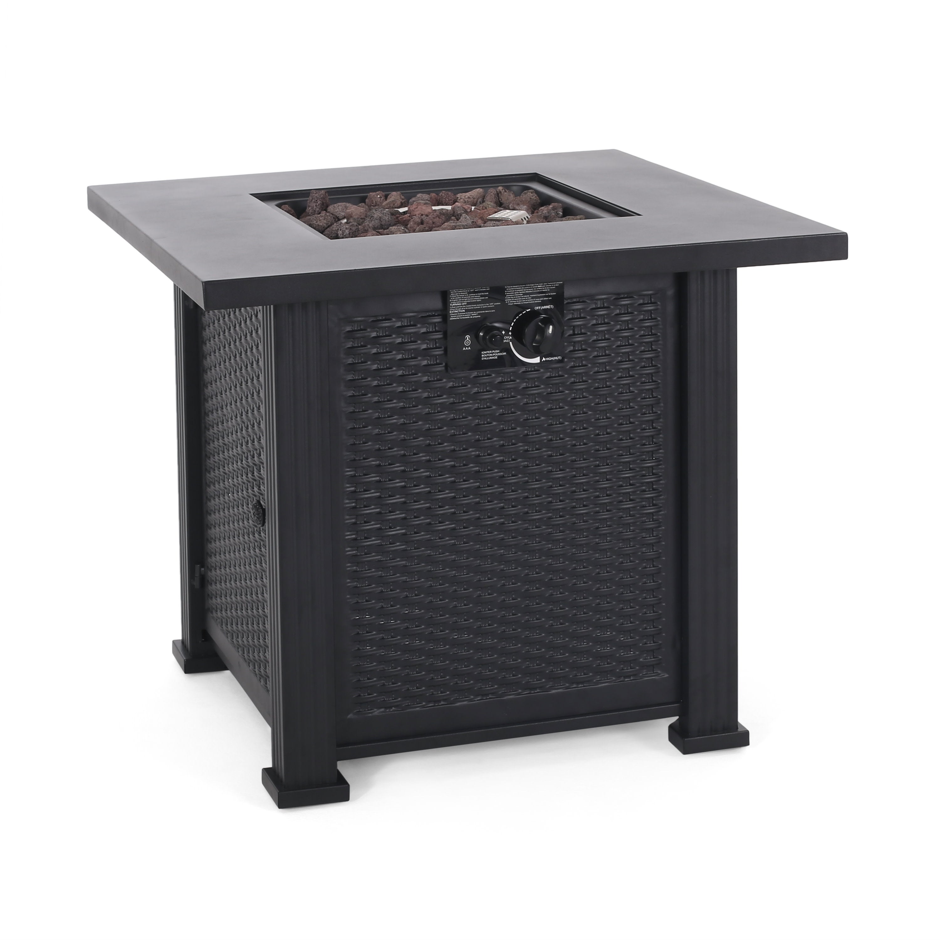 Farnsworth Outdoor 40,000 BTU Iron Square Fire Pit, Black