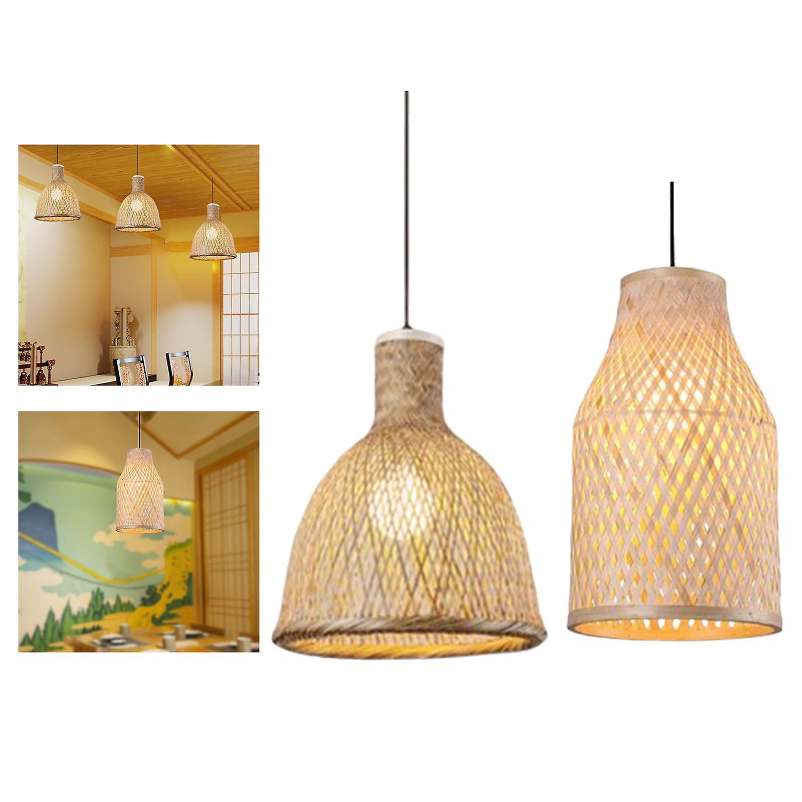 2x Bamboo Pendant Light Hanging Chandelier Lamp For Cafe Bar Bedroom Decor