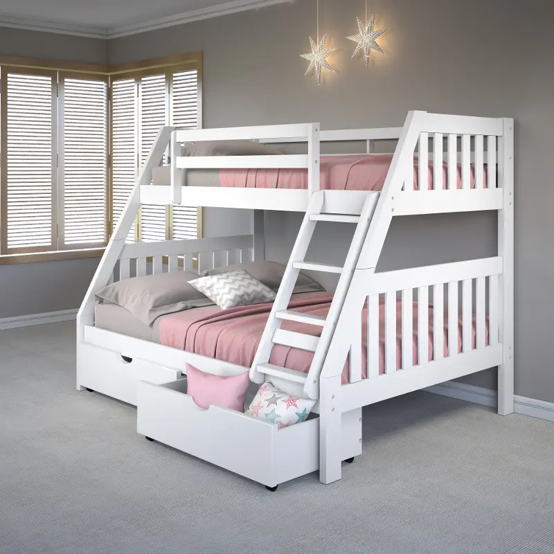 White Twin over Full Bunk Bed with Storage Drawers - Mission