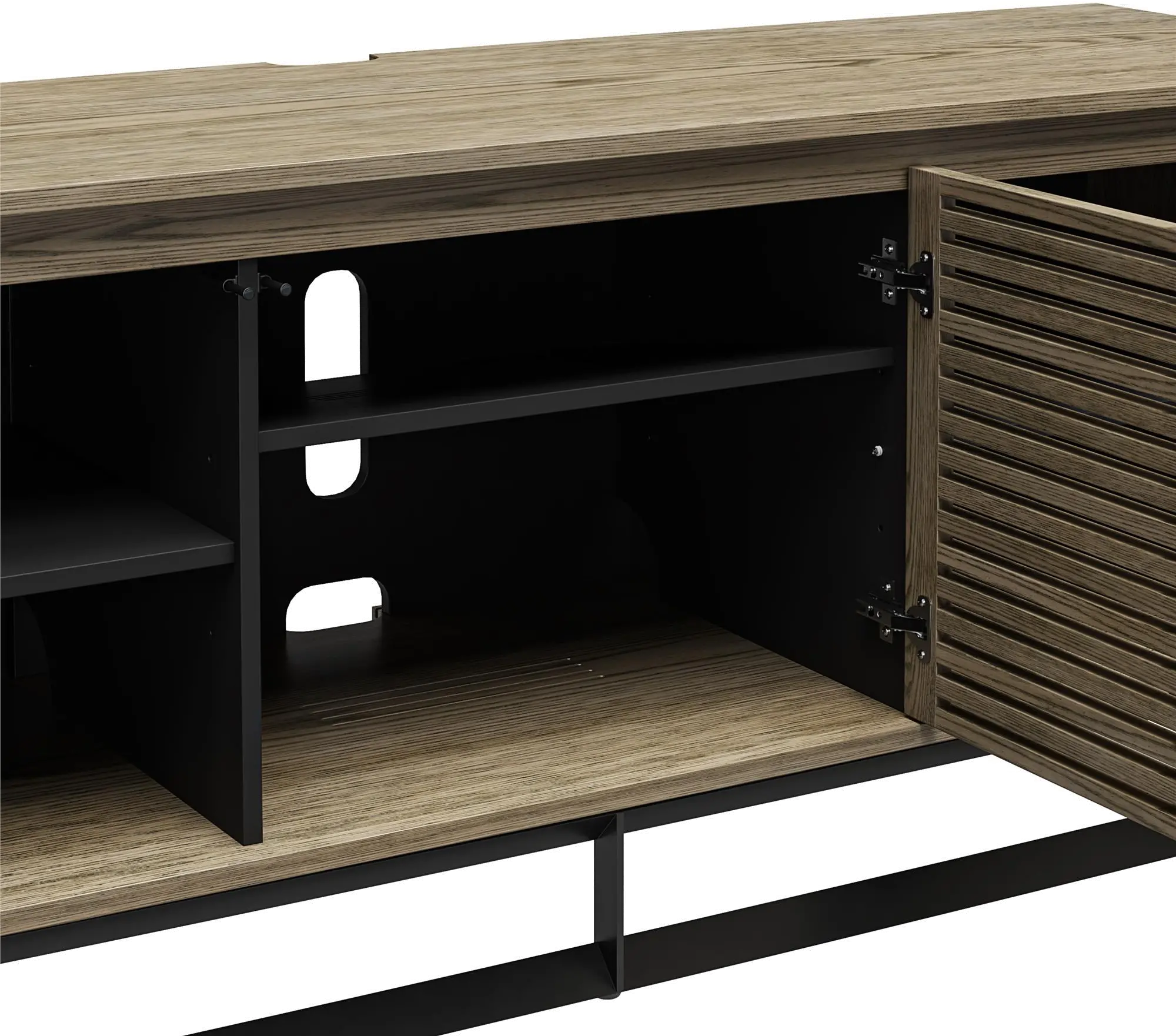 Alphason Studio Oak 68 Media Console with Beveled Steel Base