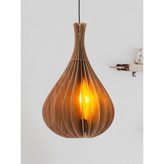 Modern Walnut Wood Hanging Pendant Light Brown Ore International