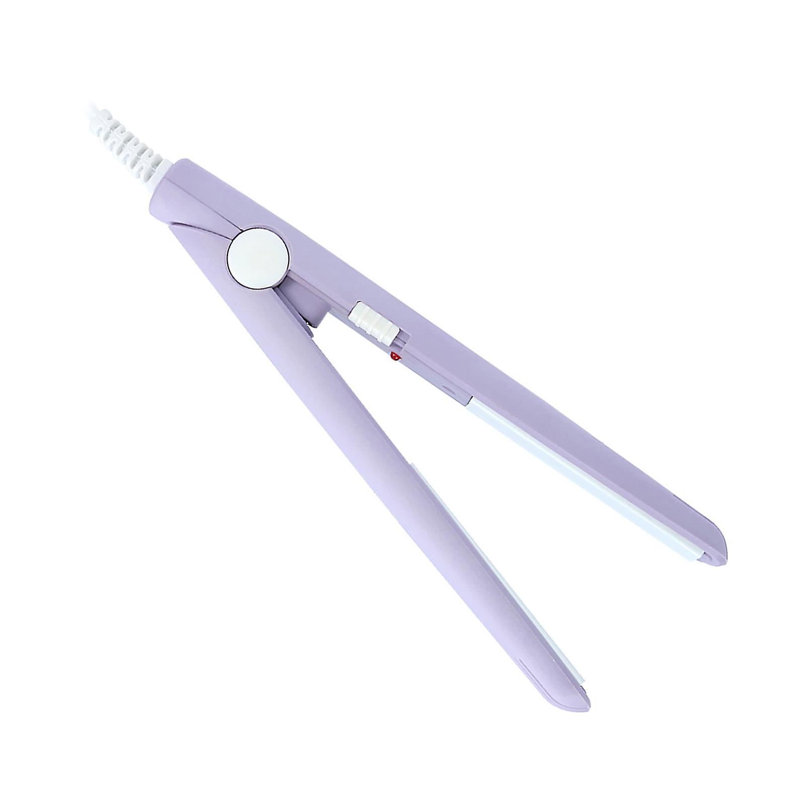 2 In 1 Mini Hair Straightener Ceramic Tourmaline Plate Beauty Heating Flat Curler Purple Eu Plug