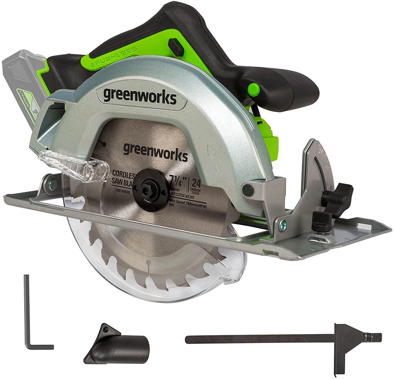 Greenworks 24V 7-1/4-inch Brushless Circular Saw， Battery Not Included， 1501202AZ