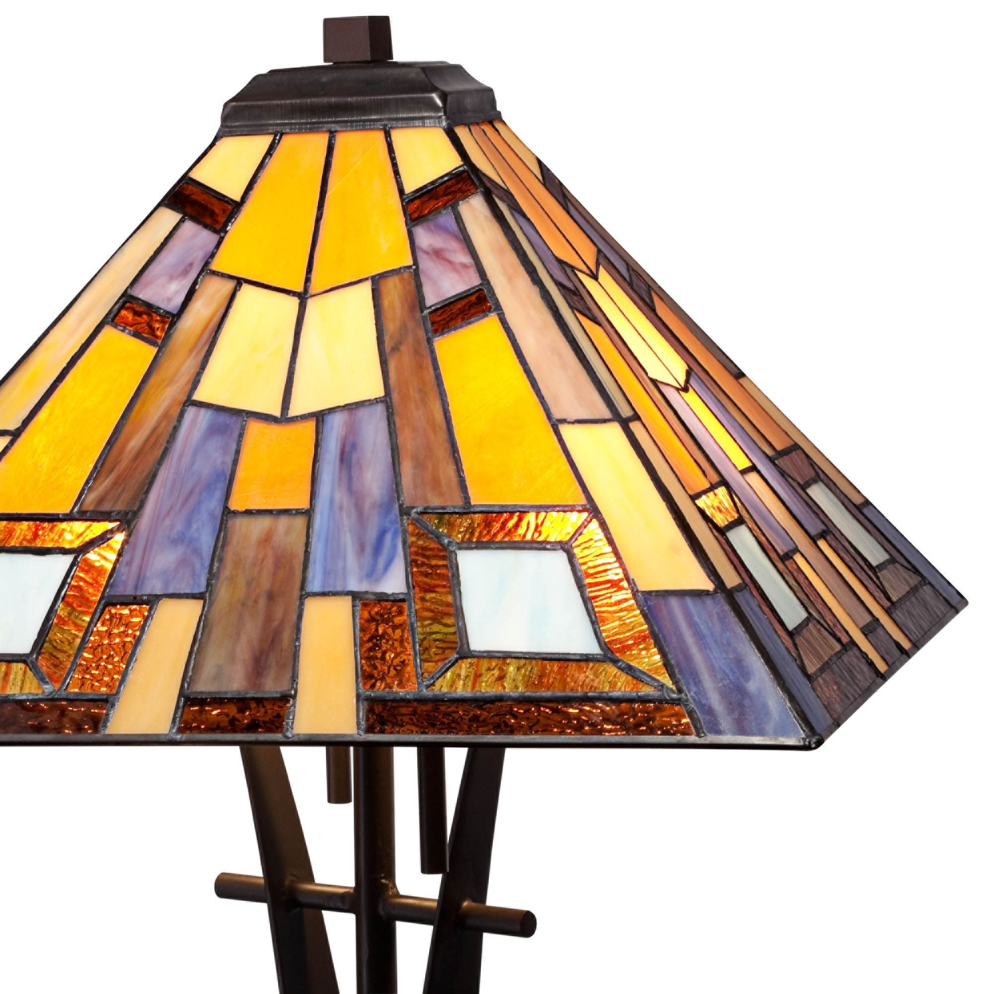 Robert Louis Tiffany Mission Table Lamp 27" Tall Iron Bronze Geometric Stained Glass Art Shade for Living Room Family Bedroom Bedside