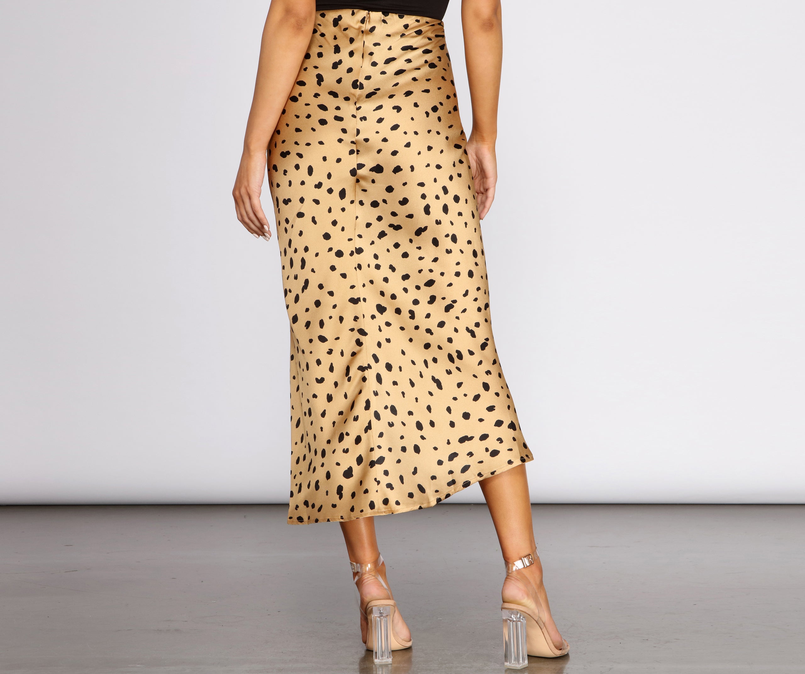 Put On The Spot Printed Satin Midi Skirt