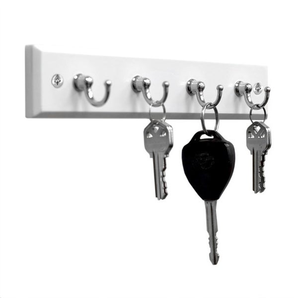 4 Hook Wall Mounted Key Rack， White