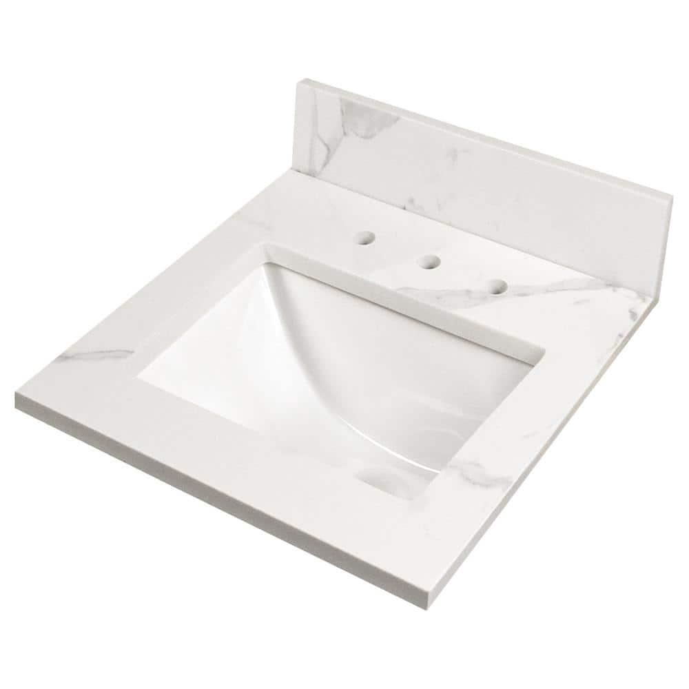 AampA Surfaces Calacatta Nowy 31 in W x 22 in D Engineered Marble Vanity Top in White with White Rectangle Single Sink