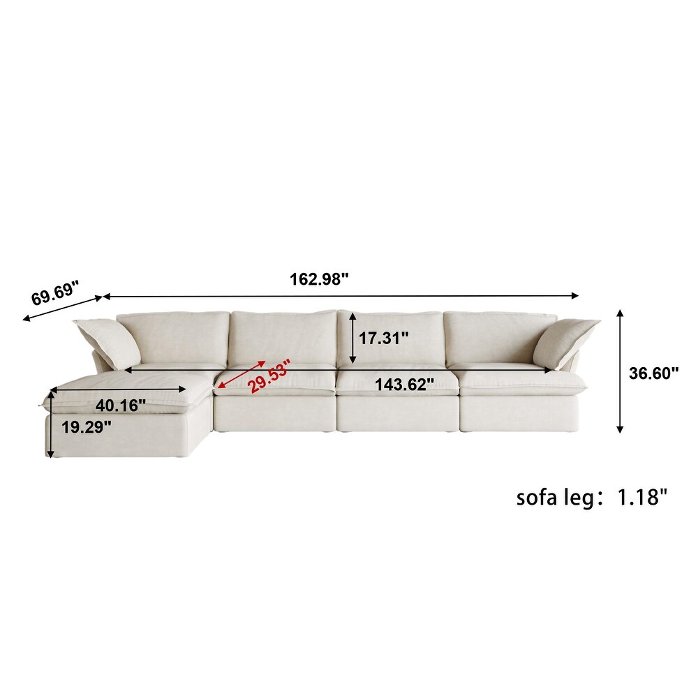 L Shape Modular Sectional Sofa 5 Seats with Chaise Ottoman