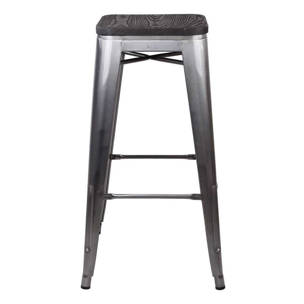 GIA Design Group 30 Inch Bar Height Backless Metal Stool with Dark Wood Seat， Gunmetal