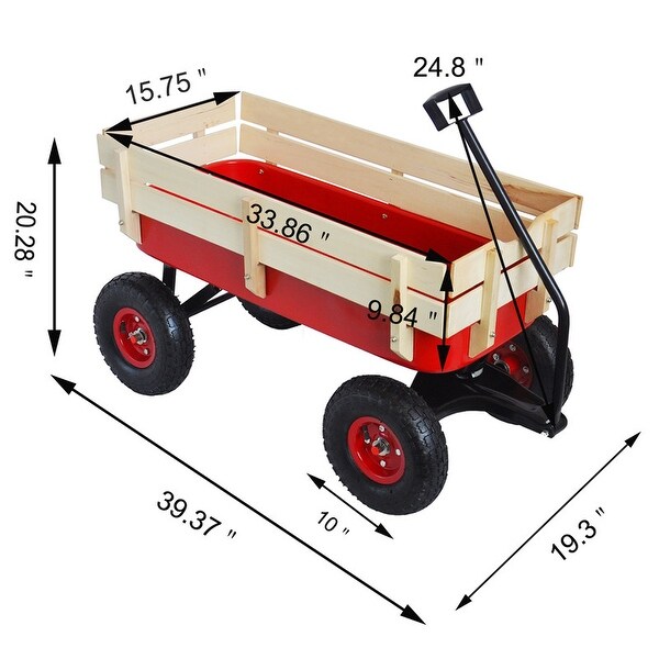 Outdoor Yard Wagon All Terrain Pulling Wood Railing Air Tires Kids Shopping Cart